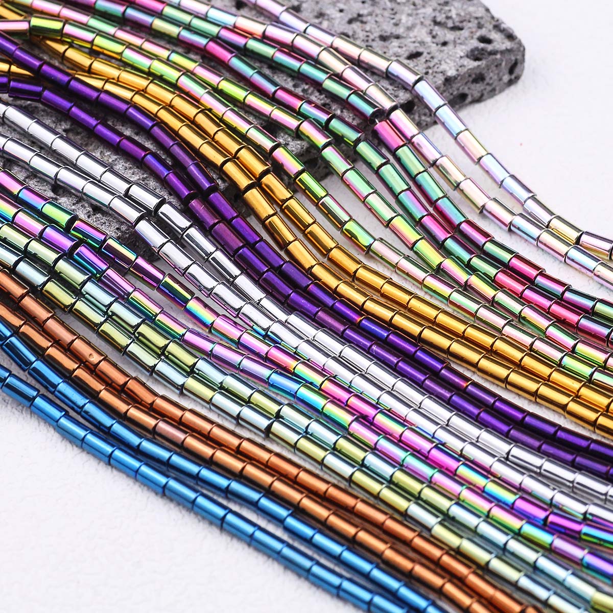 Seed Bead Tube - Spacer manik-manik longgar Hematite silinder, tabung