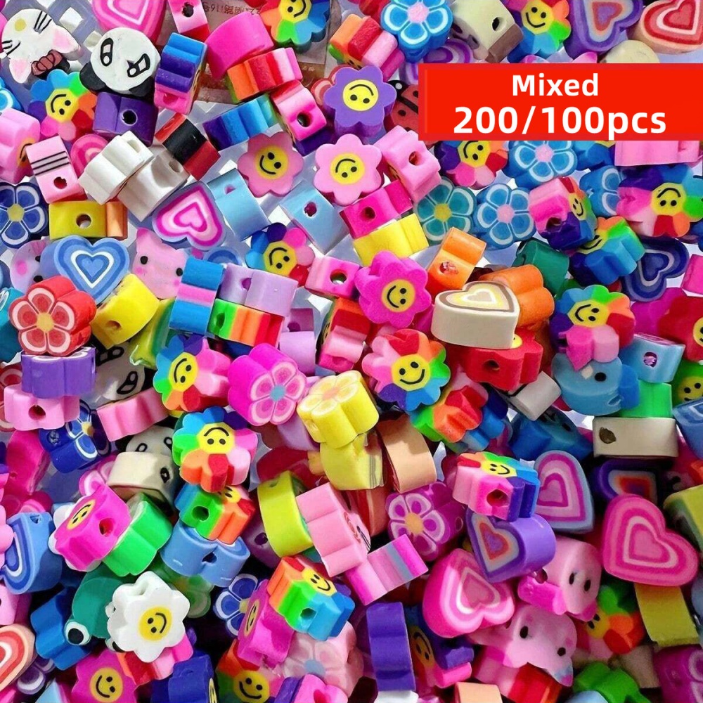 Jewelry Making In Clay - 200/100pcs Manik-manik Tanah Liat Bulat Berwarna-warni